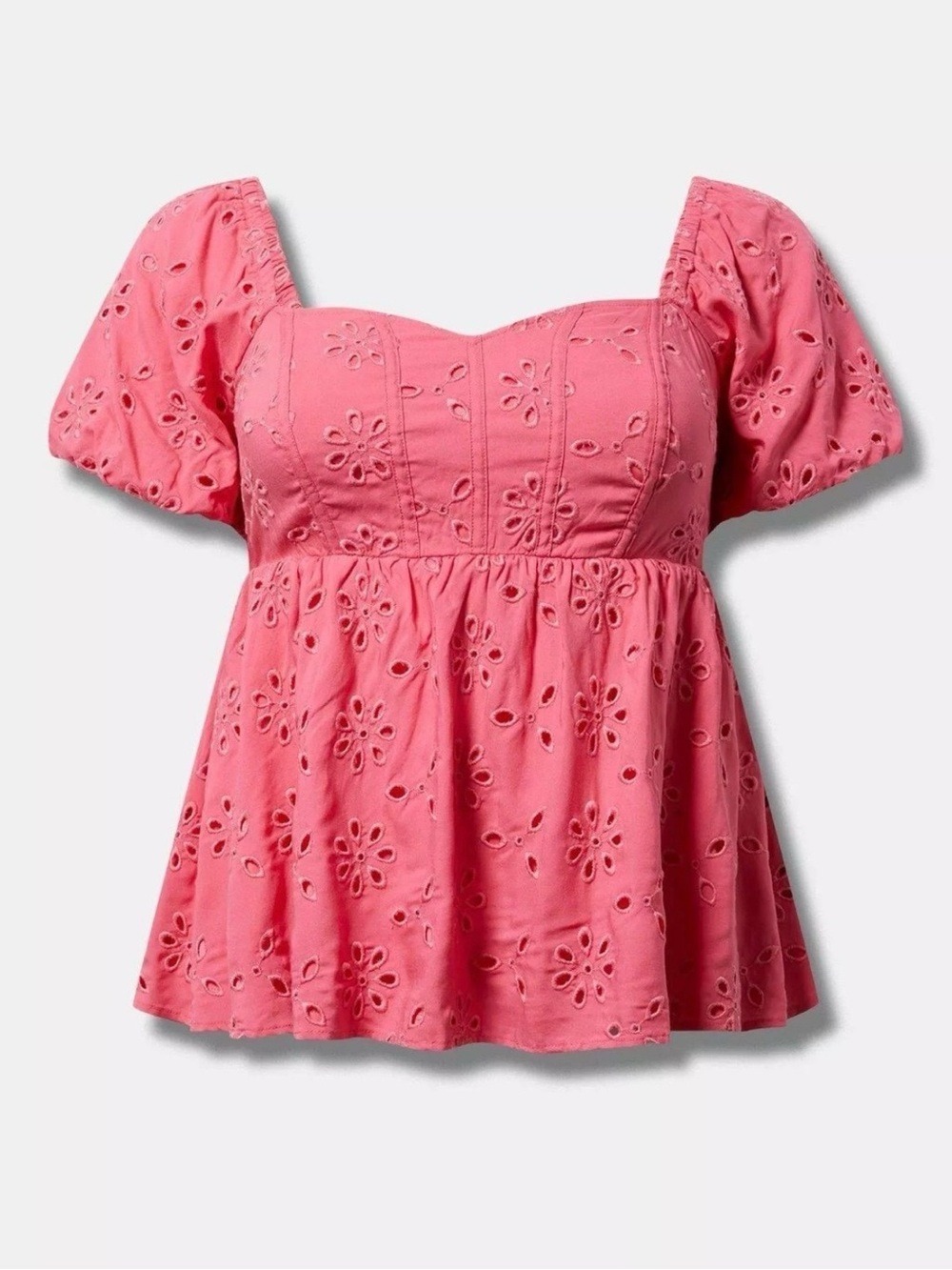 Torrid Babydoll Eyelet Challis Pink Short Sleeve Blouse Plus Size 1X (14/16) NWT